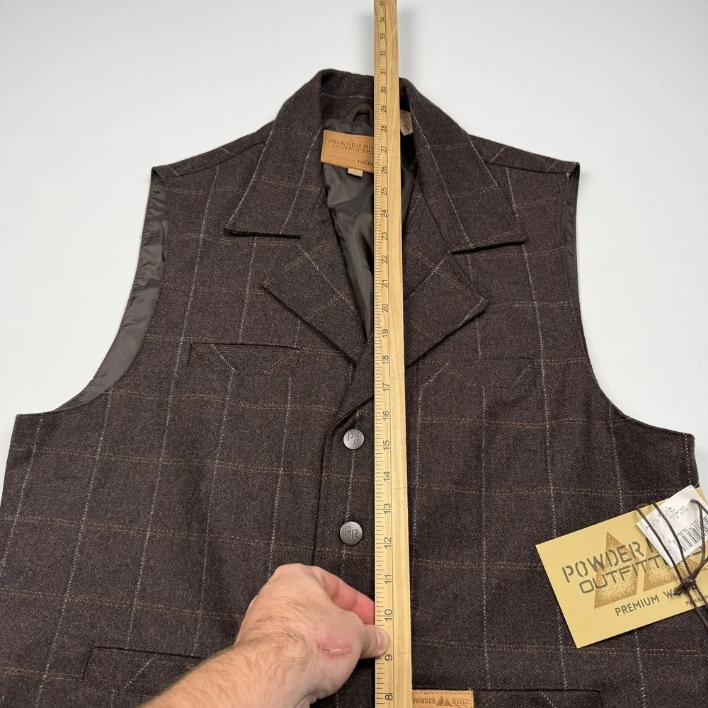 Powder River Outfitters Vest Mens Large Brown Wool Plaid Montana Quilted Western